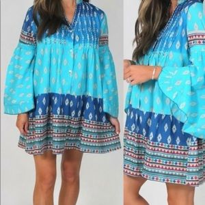 Talulah Blue Calypso Boho Shirt Dress Size Small